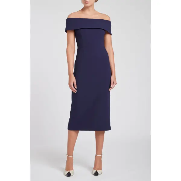 Amore Off Shoulder Midi Navy Rebecca Vallance Designer Collection