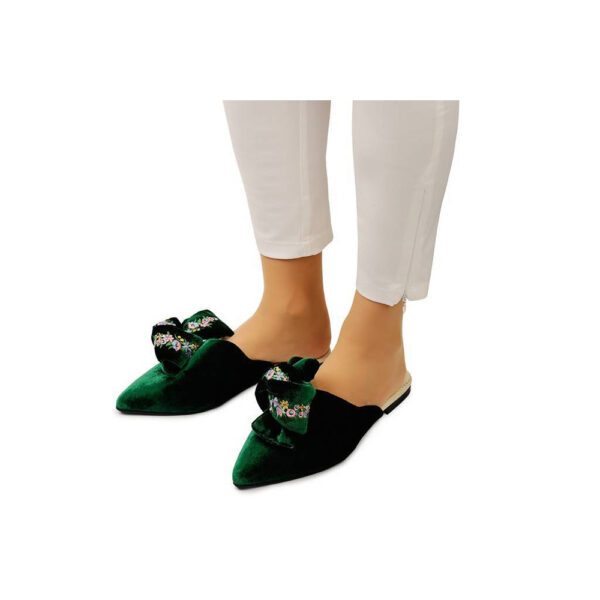 Mules grace emerald with bow and embroidery – 36   Coveti