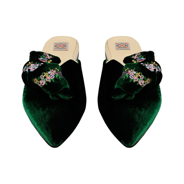 Mules grace emerald with bow and embroidery – 36   Coveti