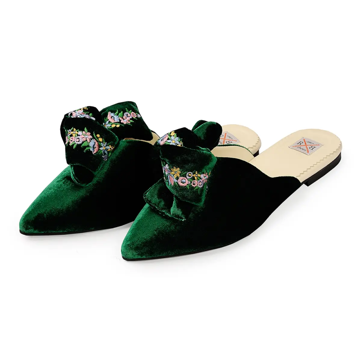 Mules grace emerald with bow and embroidery – 36   Coveti