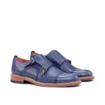Blue ladies double monk strap shoes