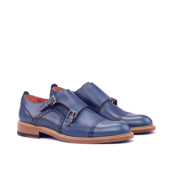 Blue ladies double monk strap shoes