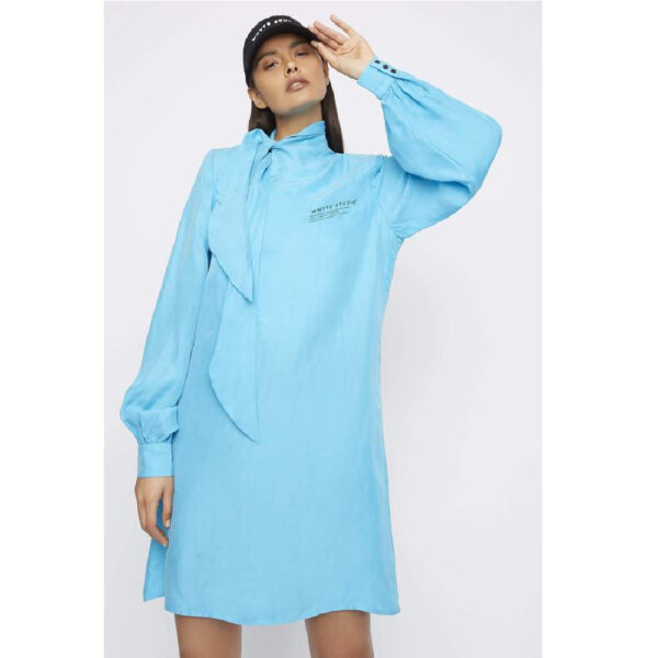 The Justify shift blue dress with neck tie   Coveti