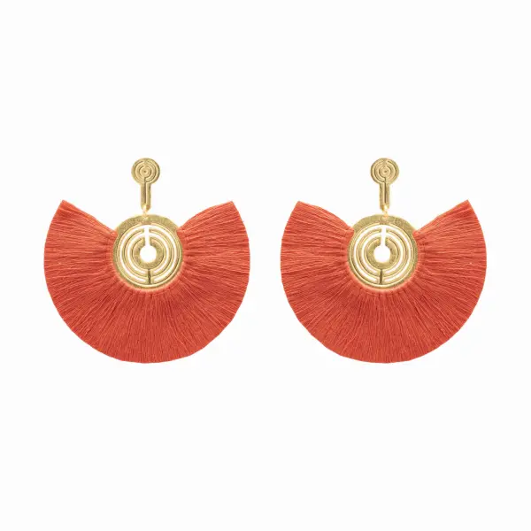 Mapuche 24 Karats Gold Plated Bronze With Vermilion  Threads Earrings Accessories best seller Coveti