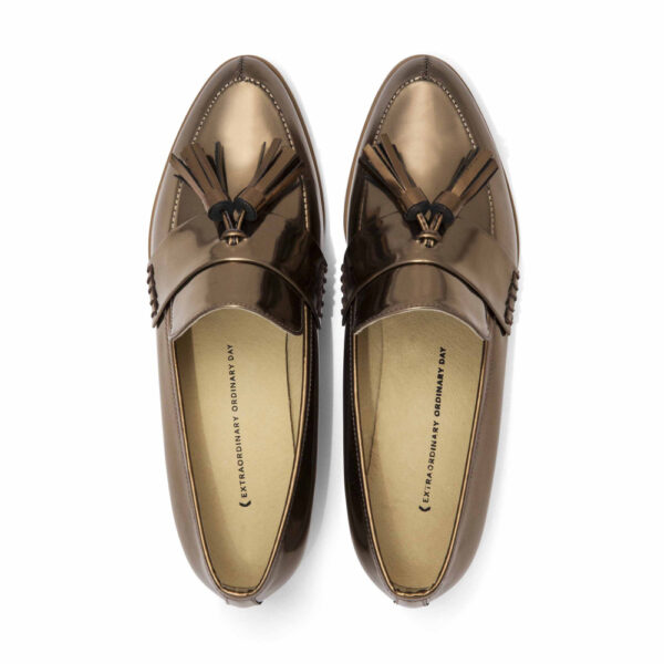 Ecstasy Tassel Leather Loafers Metallic Bronze Loafers shoe Coveti