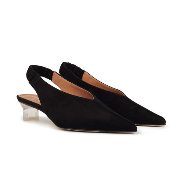 Claudette Suede Slingback Heels Black Sandals sandal Coveti