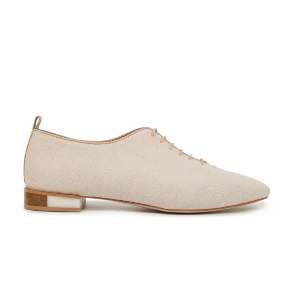 Marie Leather Lace up Flats Linen Shoes shoe Coveti