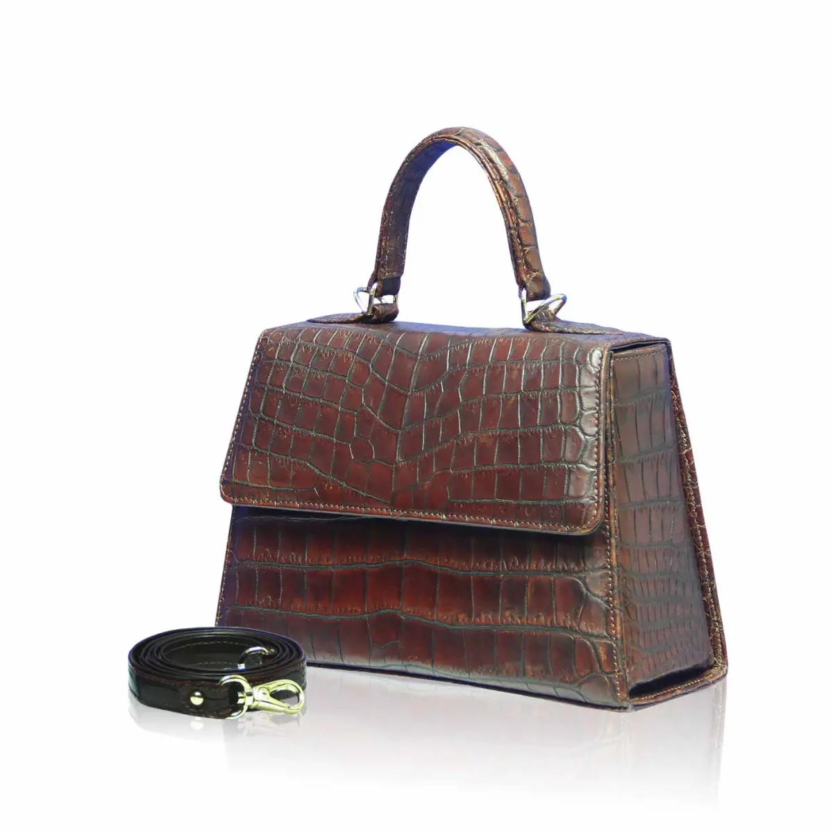 dark brown crocodile handbag Goldmas Brown Crocodile Leather Bag Bags bag Coveti