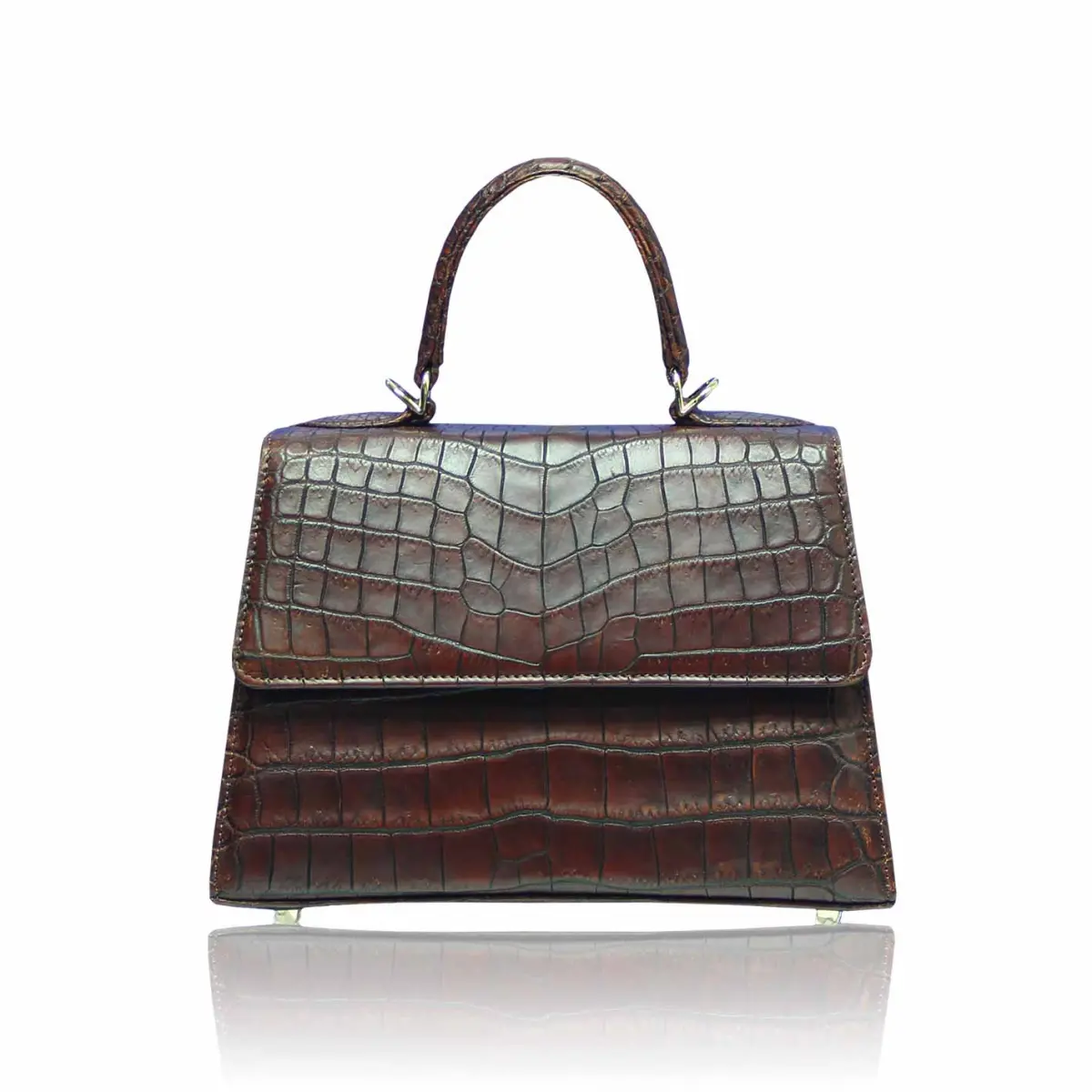 Matt dark brown Crocodile Handbag Goldmas