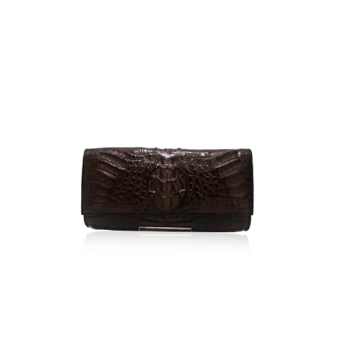 Luana Crocodile Brown Leather Clutch Bag Bags Bangkok Bootery Coveti