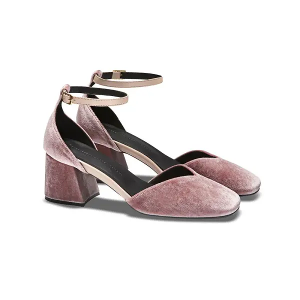 Delicious Women Thick Block Chunky High Heels Ankle Strap Open Peep Toe  SHINY-S Velvet Pink Mauve / Gold Heel 8 - Walmart.com