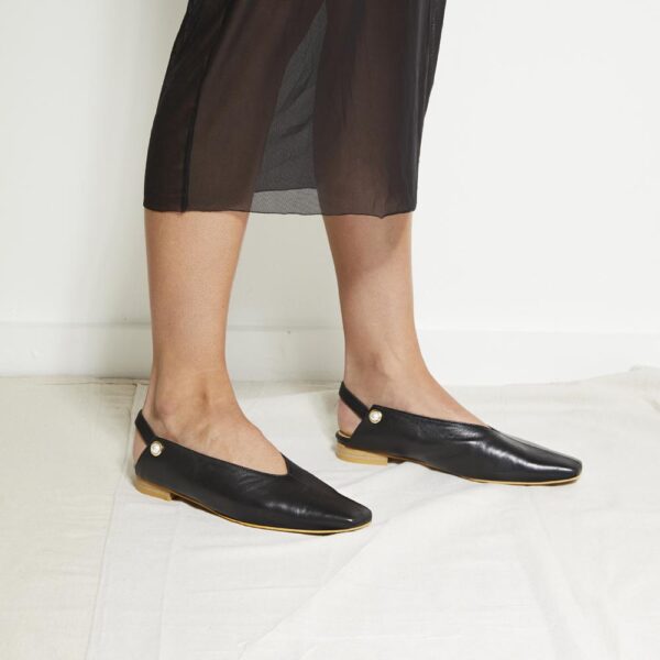 Iris Slingback Flats Black Mules sandal Coveti