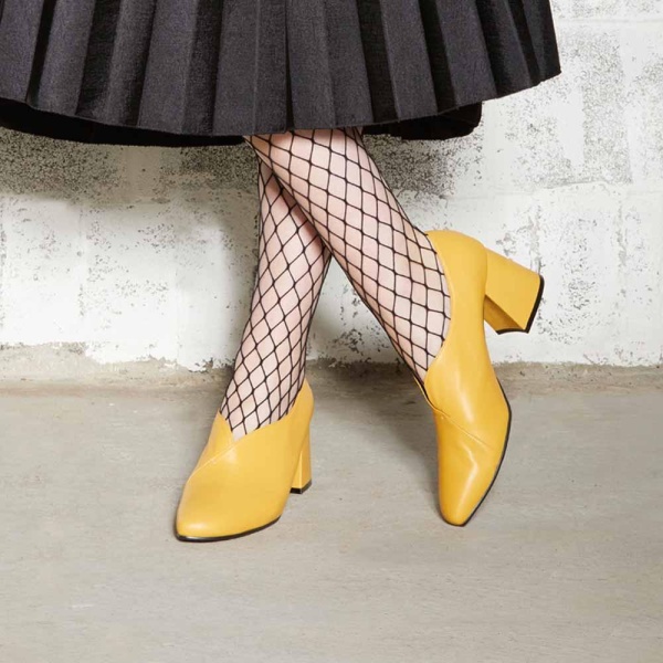 Tara Mustard Yellow Leather Heel Pump Shoes Shoes Coveti