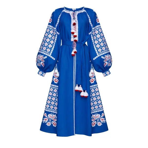 Gold Blue Midi Dress Clothing curated marketplace Coveti