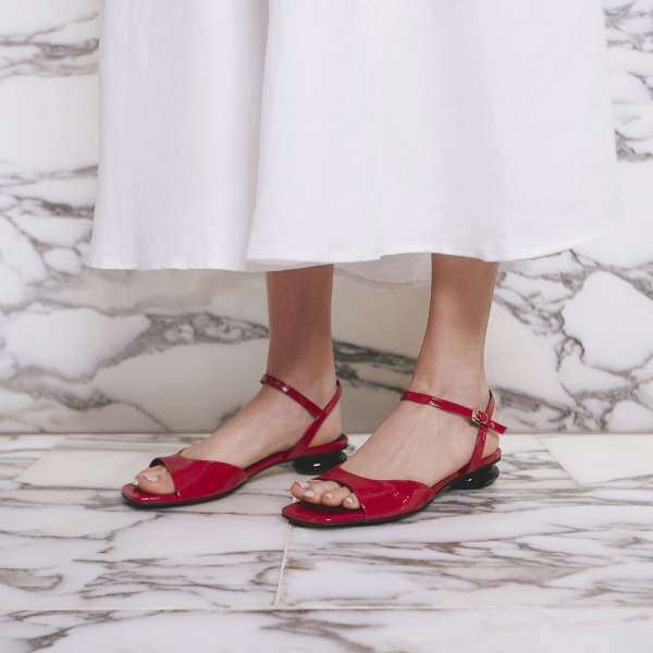 Anna Pebble Red Leather Low Heel Sandals Sandals Shoes Coveti