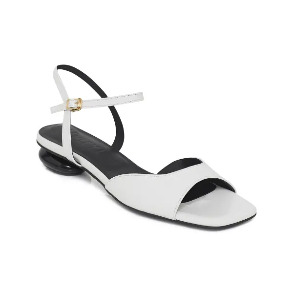 Anna Pebble White Leather Low Heel Sandals Sandals Shoes Coveti