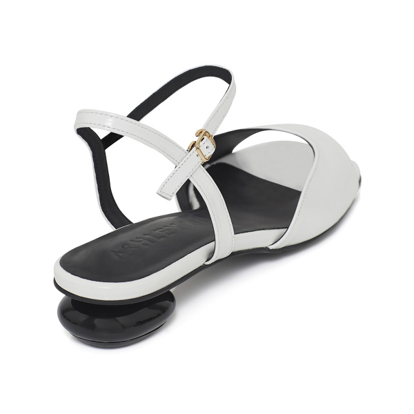 Anna Pebble White Leather Low Heel Sandals Sandals Shoes Coveti