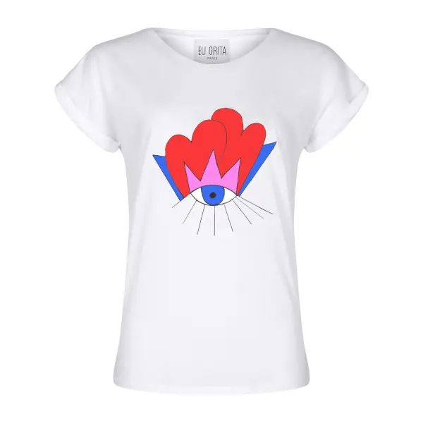 Eli Grita women love eye white organic cotton t-shirt Clothing cotton top Coveti