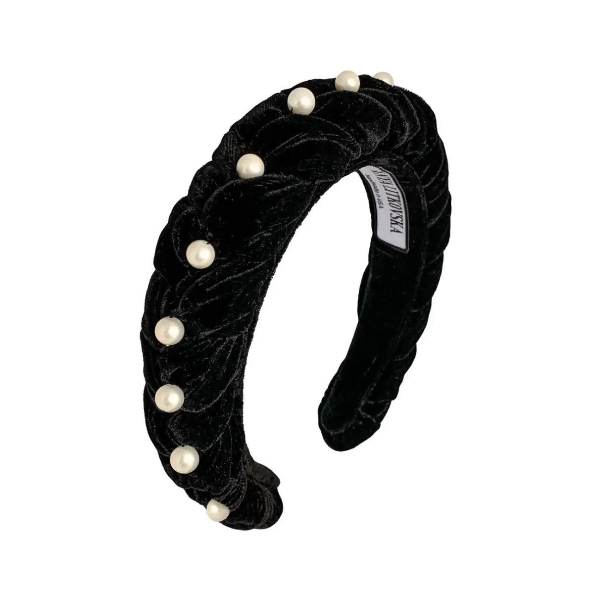 Tanya Litkovska women’s pearled velvet black braided Headband Accessories black velvet headband Coveti