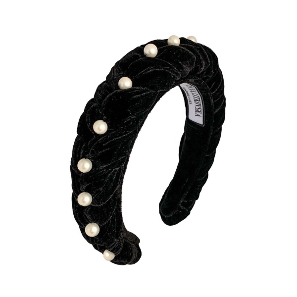 Tanya Litkovska women’s pearled velvet black braided Headband Accessories black velvet headband Coveti