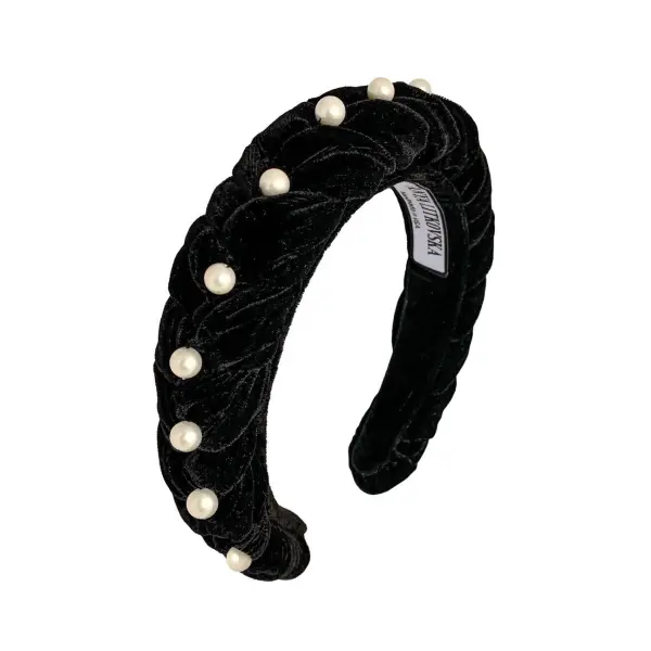 Tanya Litkovska women’s pearled velvet black braided Headband Accessories black velvet headband Coveti
