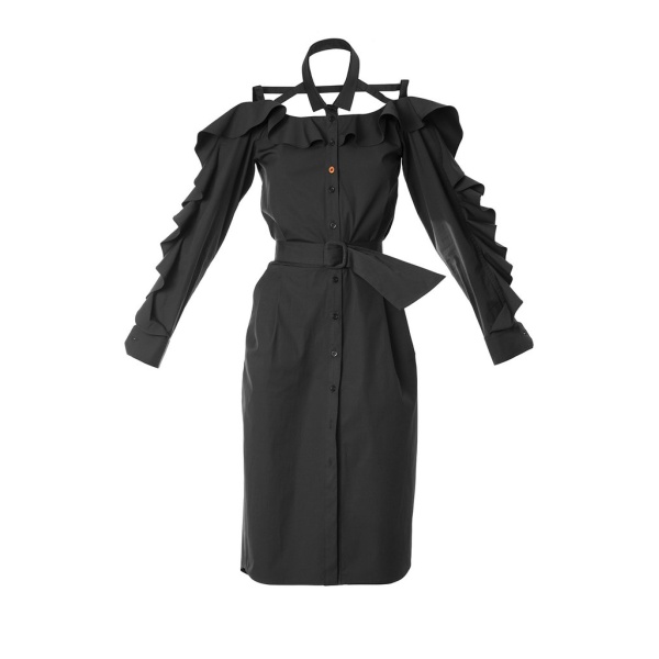 Ruffled black bare shoulder dress Clothing black dress Coveti