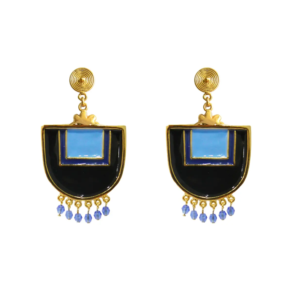 Flor Amazona women’s santo domingo blue gold earrings Earrings  Coveti