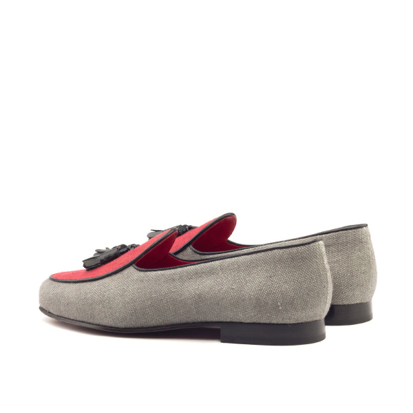 Belgian Slipper Black Calf Leather, Grey Linen, Red Linen Men  Coveti