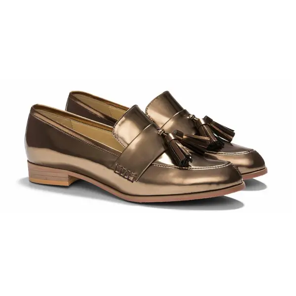 Ecstasy Tassel Leather Loafers Metallic Bronze Loafers shoe Coveti