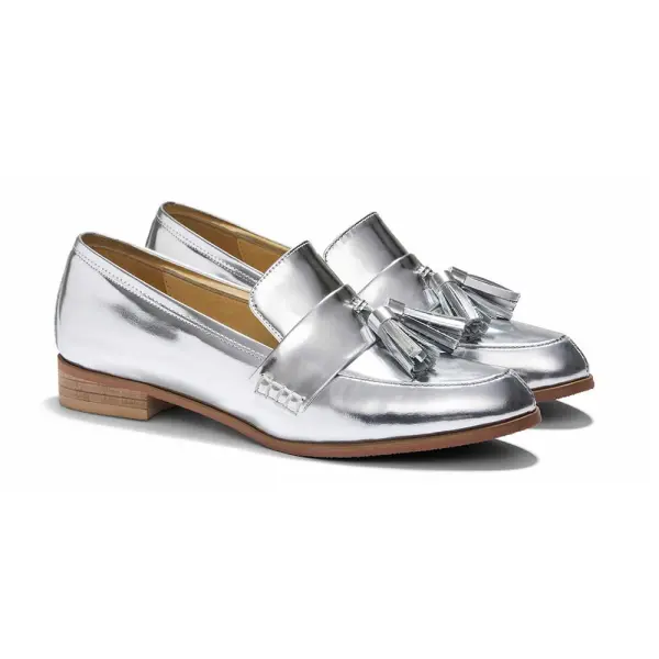 Ecstasy Tassel Leather Loafers Metallic Silver Loafers Designer Loafer Coveti