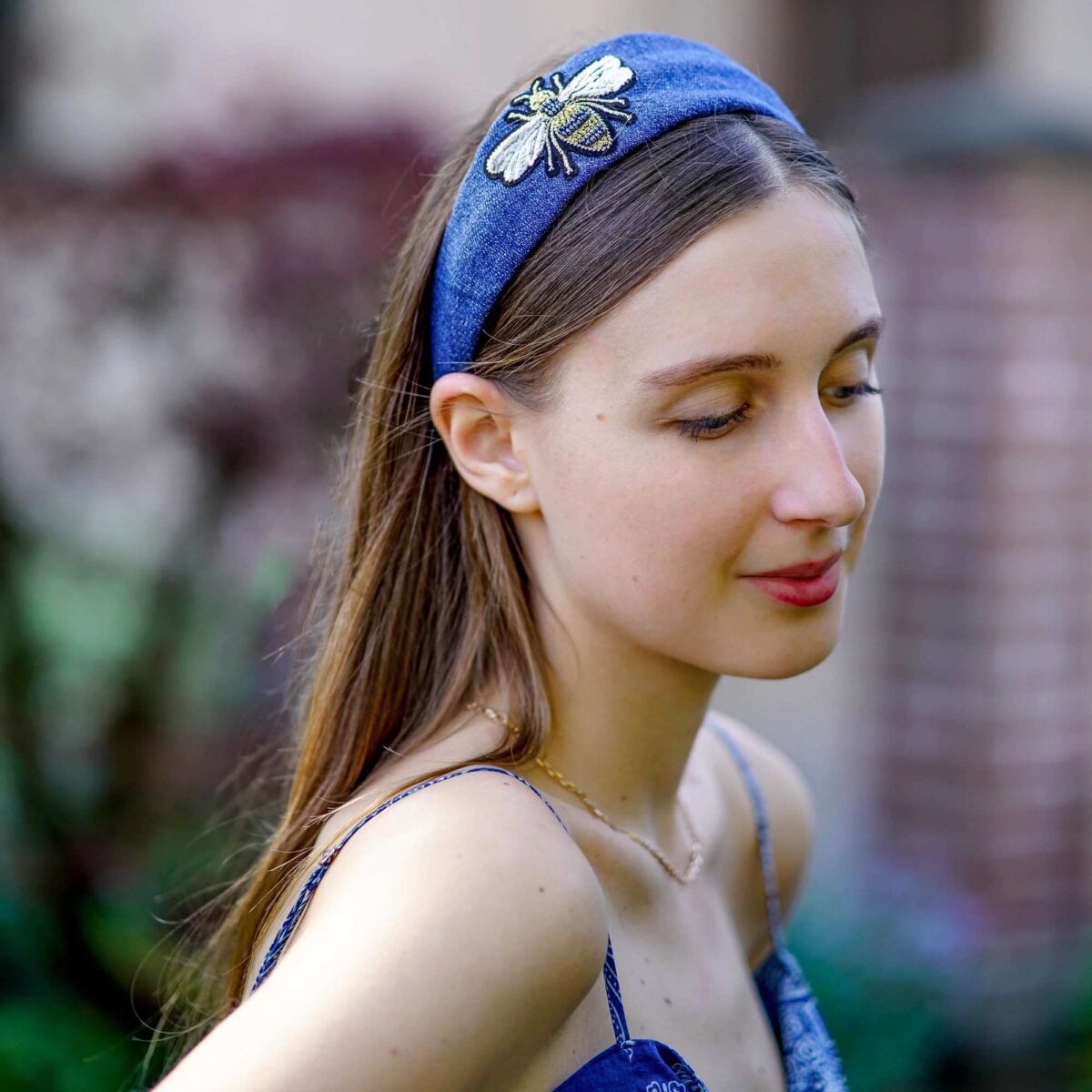 BumbleBee Patch Denim Headband Accessories black velvet headband Coveti