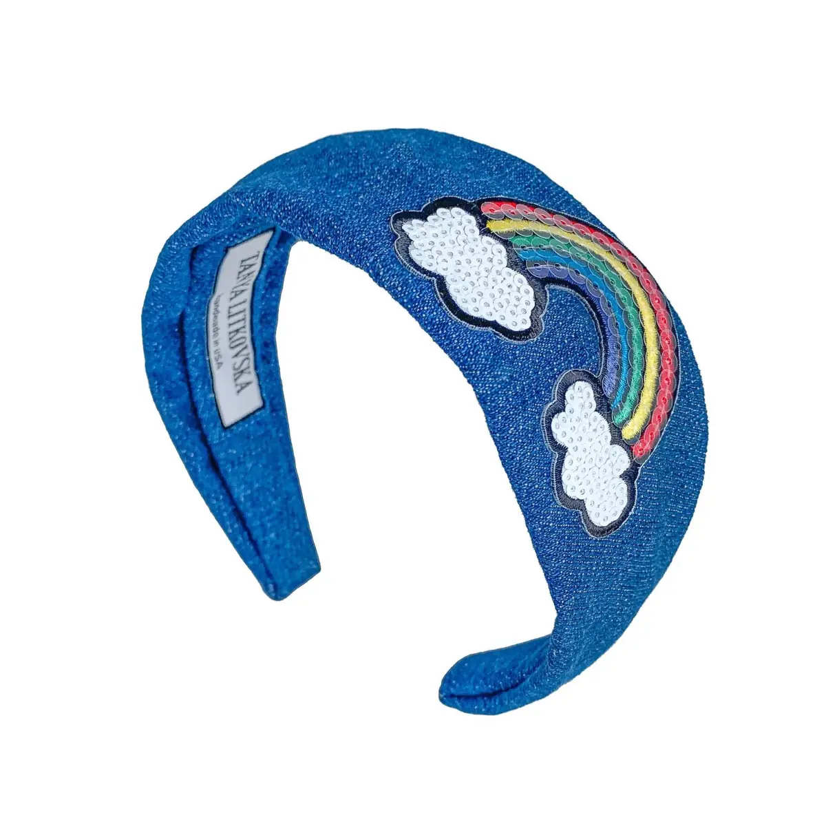 Rainbow Patch Denim Headband Accessories black velvet headband Coveti