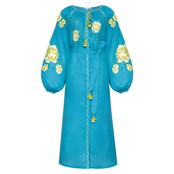 Camellia Turquoise Midi Dress Clothing curated marketplace Coveti