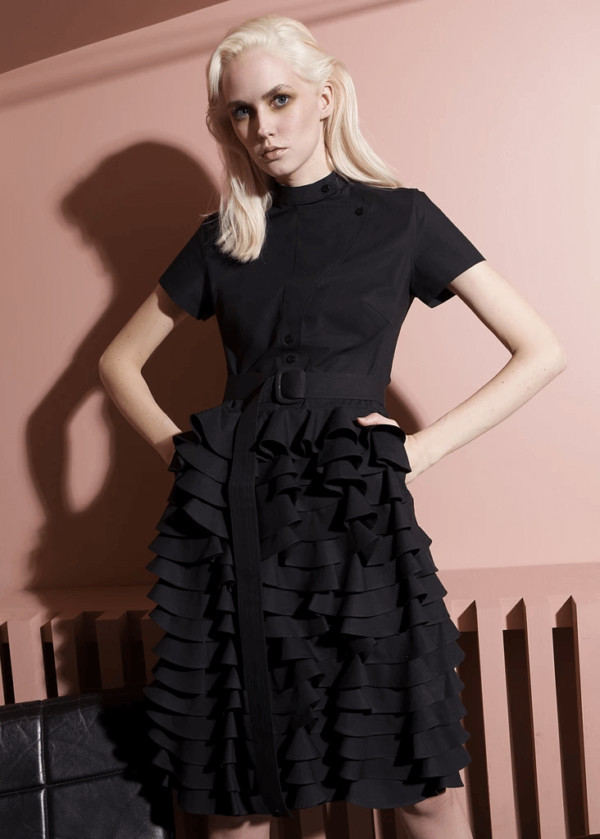 Short black ruffle dress clearance