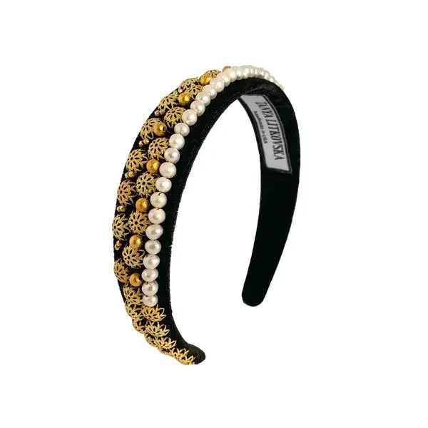 Tanya Litkovska women’s black sofia pearl headband Accessories black velvet headband Coveti