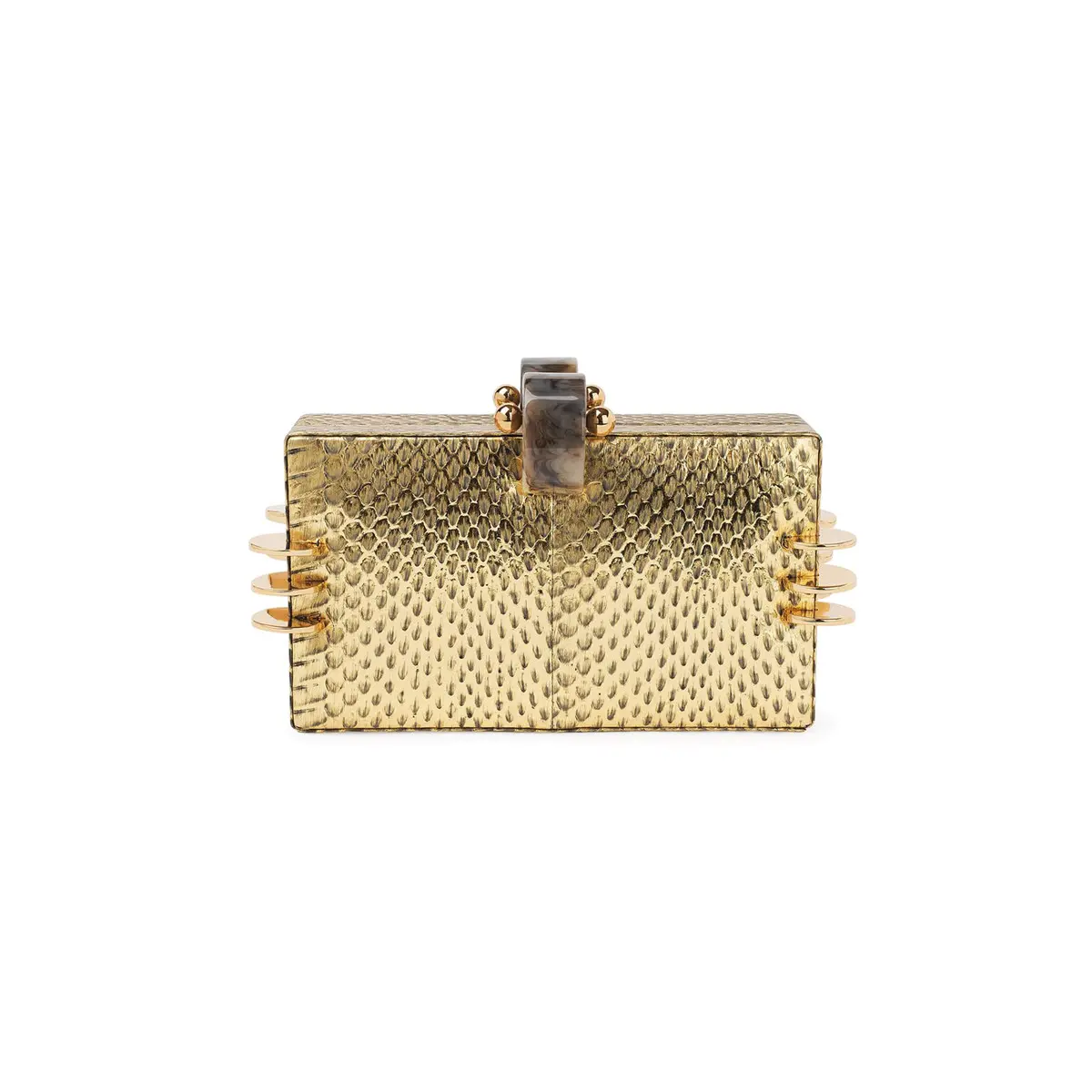 Kendra gold snake faux tortoise resin clutch bag