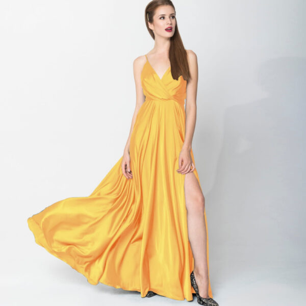 Satin long gold dress Clothing Evening dress Coveti