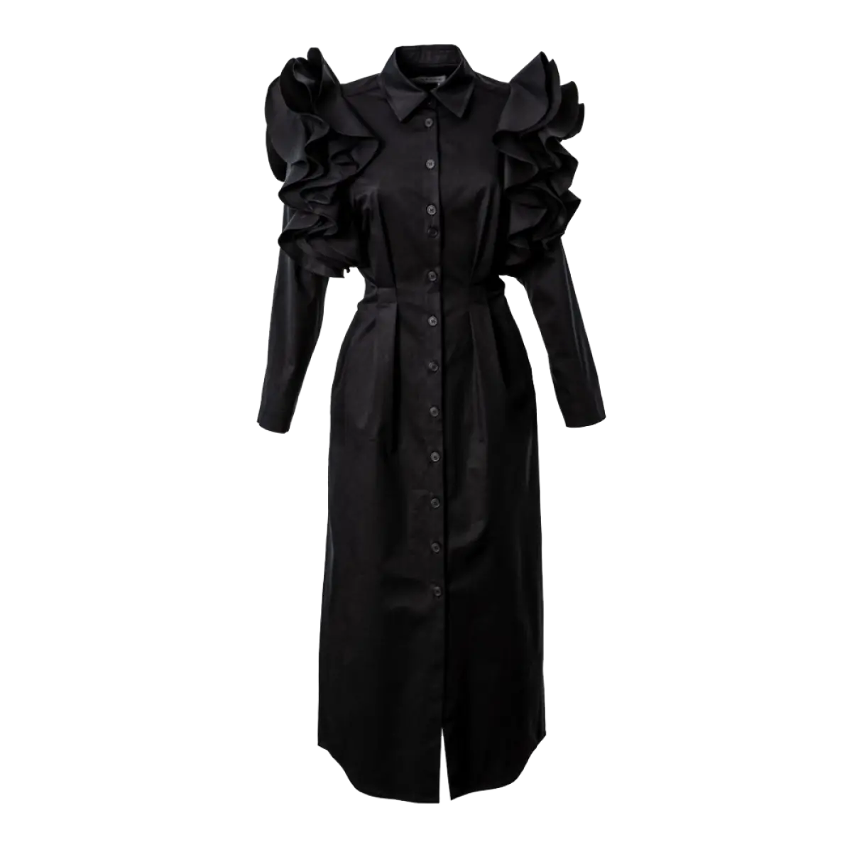 Ruffled shoulders black dress Clothing curated marketplace Coveti