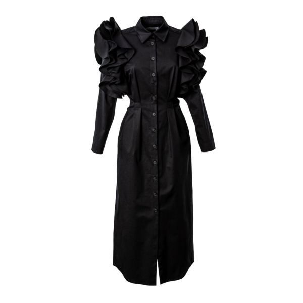 Ruffled shoulders black dress Clothing curated marketplace Coveti