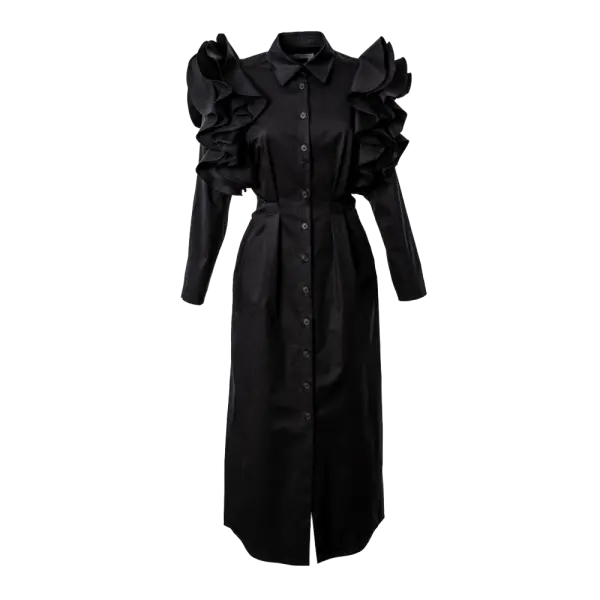 Ruffled shoulders black dress Clothing curated marketplace Coveti