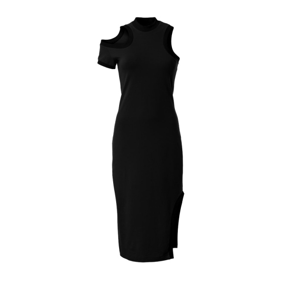 Asymmetric jersey black dress Clothing curated marketplace Coveti