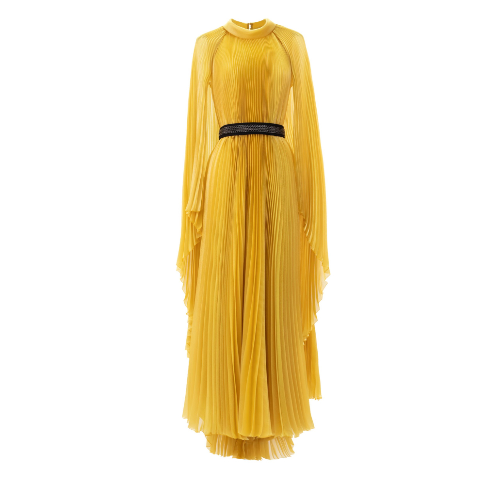 yellow dress with cape