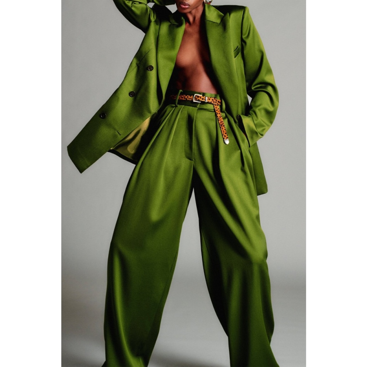 Wool satin faille double breasted jacket with peak lapel Clothing exclusive design Coveti