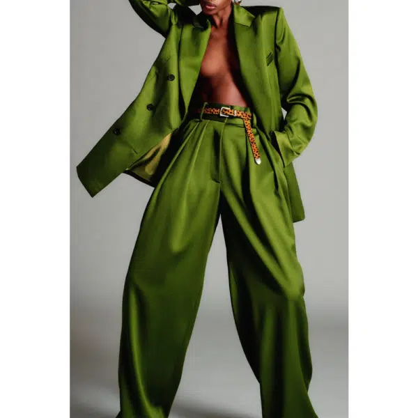 Wool satin faille double breasted jacket with peak lapel Clothing exclusive design Coveti