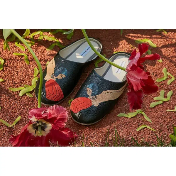 Blue velvet mules with edging Mules curated marketplace Coveti