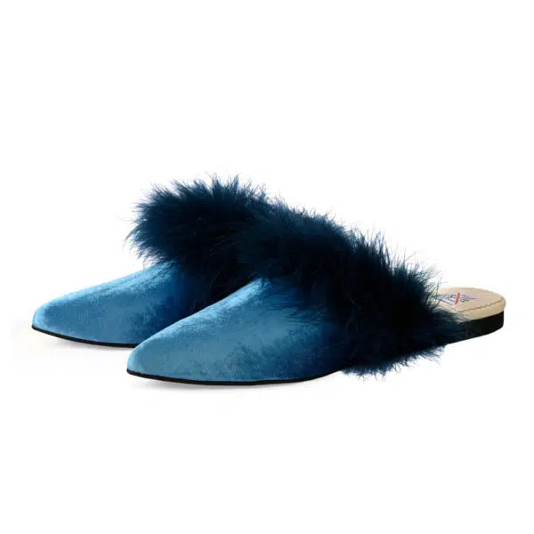 Blue velvet mules with edging Mules curated marketplace Coveti