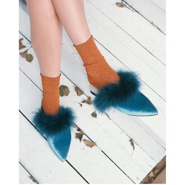 Blue velvet mules with edging Mules curated marketplace Coveti