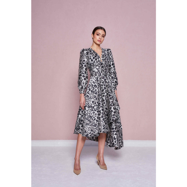 Jungle gardenia pink brown textured dress Clothing designer Coveti