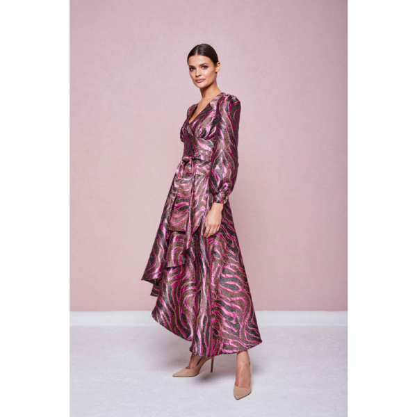 Jungle gardenia pink brown textured dress Clothing designer Coveti