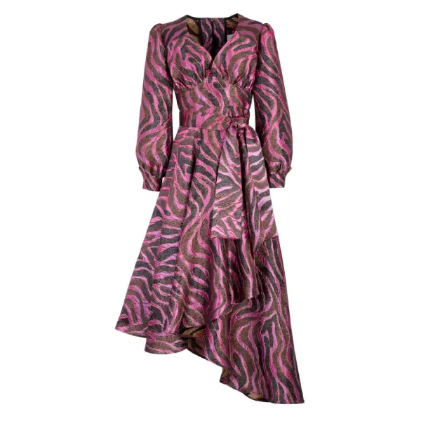 Jungle gardenia pink brown textured dress Clothing designer Coveti